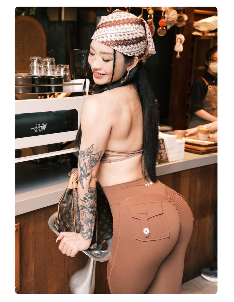 YEOREO CoreFlex Flare High-Waisted Scrunch Tummy Control Leggings with Pockets Butt-Lifting Seamless Workout Pants Tight Fit Breathable Fabric Sweatpants