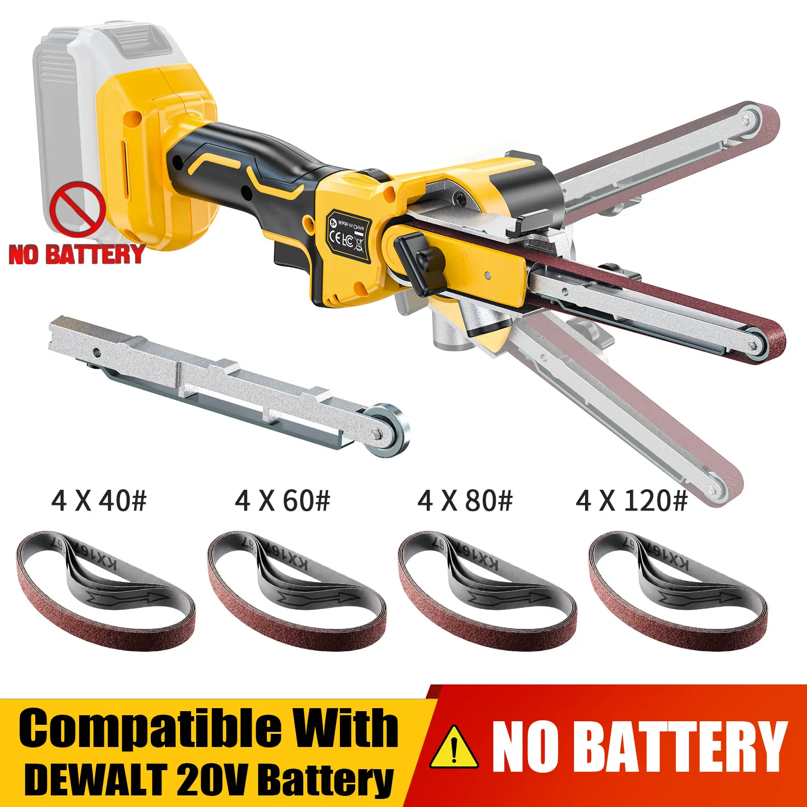 Ecarke Cordless Belt Sander Compatible with Dewalt Battery 【Battery NOT Included】120° adjustable 16 PCS Belts 40-120 Grit 1/2"×18" 2100 FPM Brushless Detail Belt Sander for Metal Working, Wood, Plastic