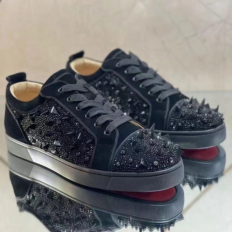 Men's Casual Sports Shoes with Rhinestones Fashionable Couple Style Luxurious Comfortable Red Soled Sneakers for Stylish Wear