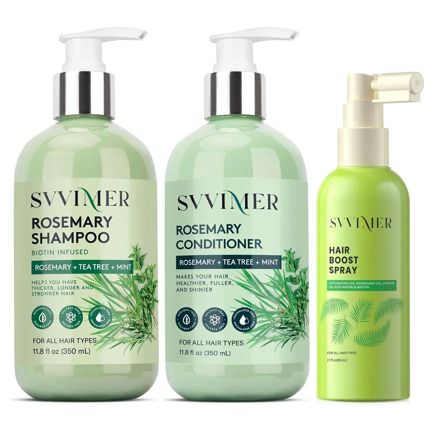 【Extra Hair Boost Spray Gift】 Svvimer Rosemary Hair Thickening Shampoo & Conditioner Sets: Thickening and Strengthening Formula for Men & Women - Volumizing Shampoo with Tea Tree Oil Biotin Mint - For Thinning Fine Hair 11.8 Fl Oz