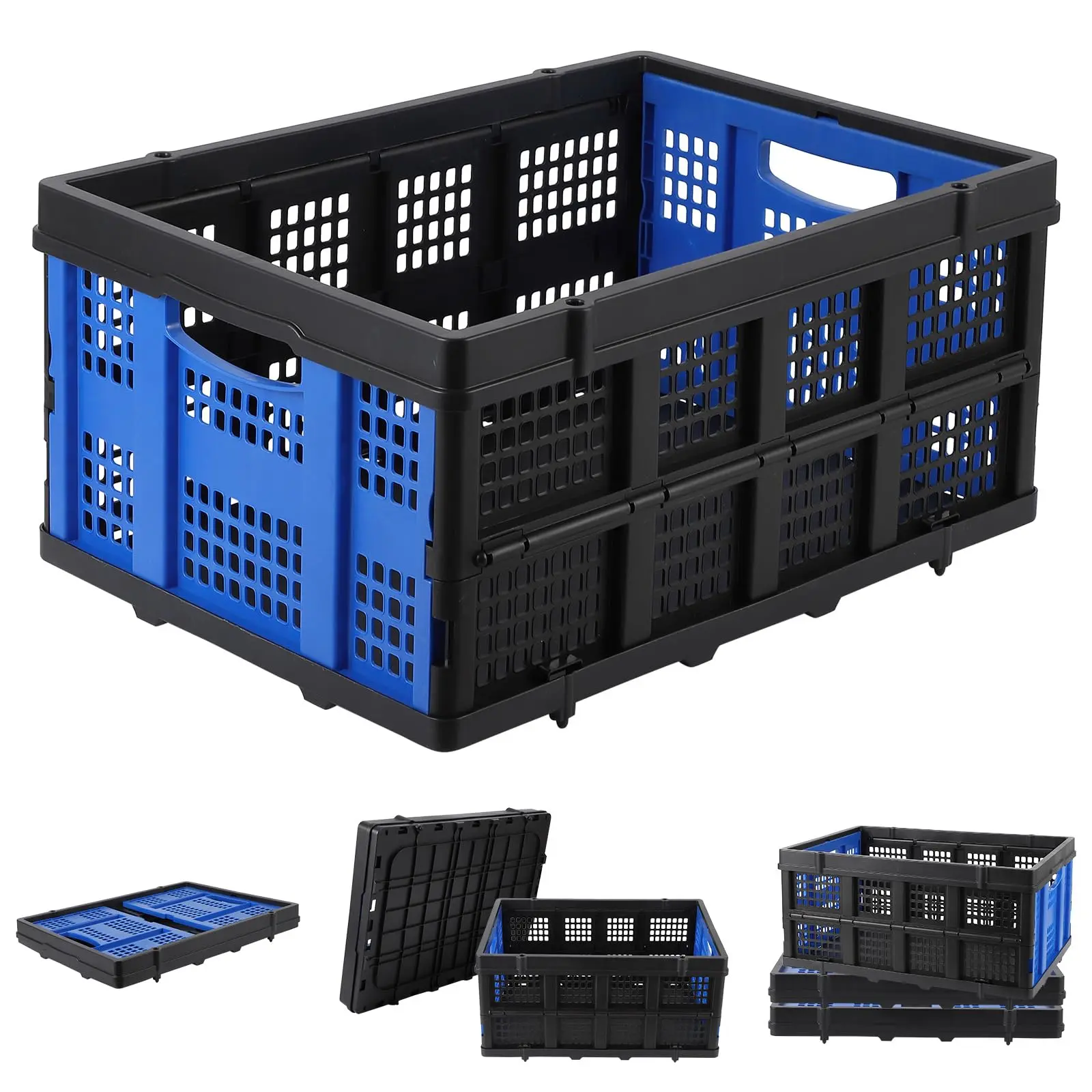 Garvee 55L Blue Plastic Collapsible Drawer with Side Handles - Sturdy, Stackable Storage Containers for Organizing Food, Drinks, Books, Tools, and More
