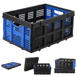 Garvee 55L Plastic Collapsible Drawer with Side Handles, Sturdy Stackable Storage Container for Food, Drinks, Books, Tools, and More, Durable Blue Collapsible Storage Basket
