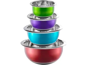 Colorful Mixing Bowl- 4 Pc Set- Stackable Nesting Bowls- Stainless Steel Mixing Bowls Non Slip Silicone Bottom- Cookware Set