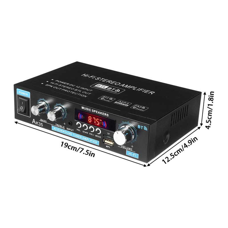 2*30W Digital HIFI Power Amplifier Bluetooth 5.0 USB FM TF Card Stereo Home Car Audio AMP with Remote Control US Plug