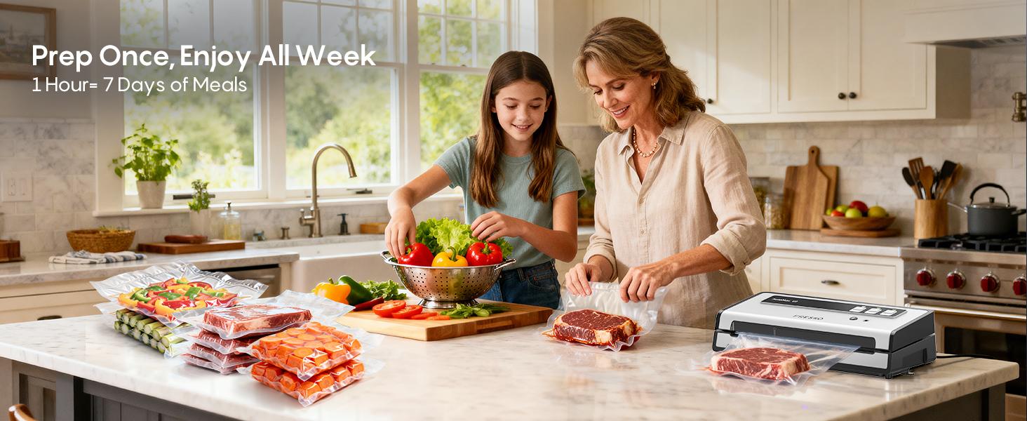 FRESKO AutoMax V2 Compact Vacuum Sealer Machine, Automatic Food Saver with Double Heat Seal, Includes Bags & Starter Kit