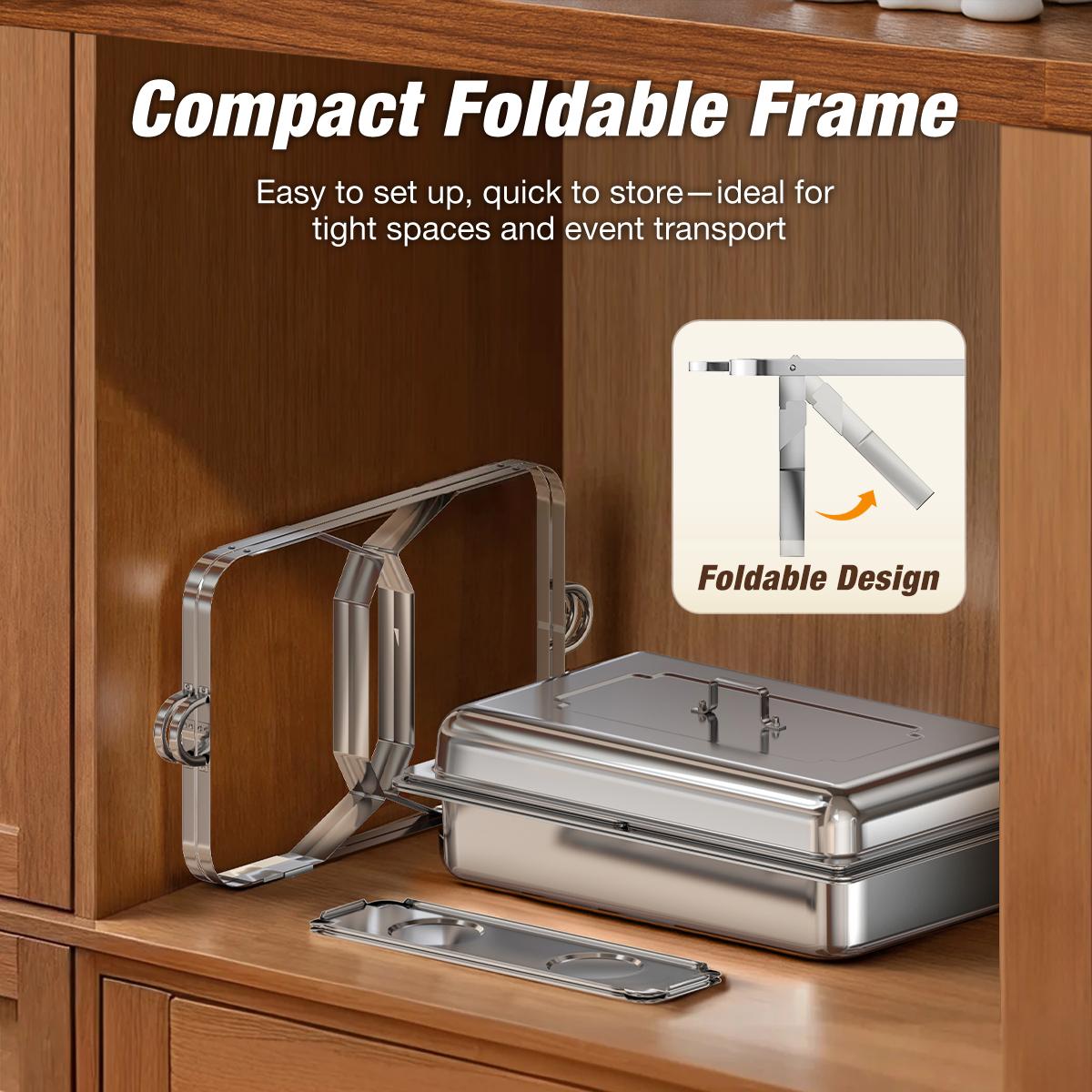 WARMOUNTS Rectangular 9QT Chafing Dishes for Buffet with Upgraded Multi-Size Food Pans (9QT, 2Pack/4Pack), Large Chafing Dish Set w/Mirror-Polished Stainless Steel, Rolled Rim, Foldable Frame for Party (full-size, 1/2 Size, 1/3 Size Food Pan) WARMOUNTS Rectangular 9QT Chafing Dishes for Buffet with Upgraded Multi-Size Food Pans (9QT, 2Pack/4Pack), Large Chafing Dish Set w/Mirror-Polished Stainless Steel, Rolled Rim, Foldable Frame for Party (full-size, 1/2 Size, 1/3 Size Food Pan)