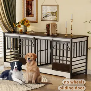 78 Inch Double Dog Crate Furniture, Heavy Duty Extra Large Cage Furniture with Divider for 2 Dogs, Decorative Wooden and Steel Kennel Furniture Indoor, Pet House for Medium,Large Dogs,White