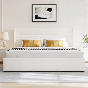 GOLDORO Upholstered Platform Bed Frame with Lift-Up Storage, Wingback Headboard, Hydraulic Lift Support, No Box Spring Needed, White
