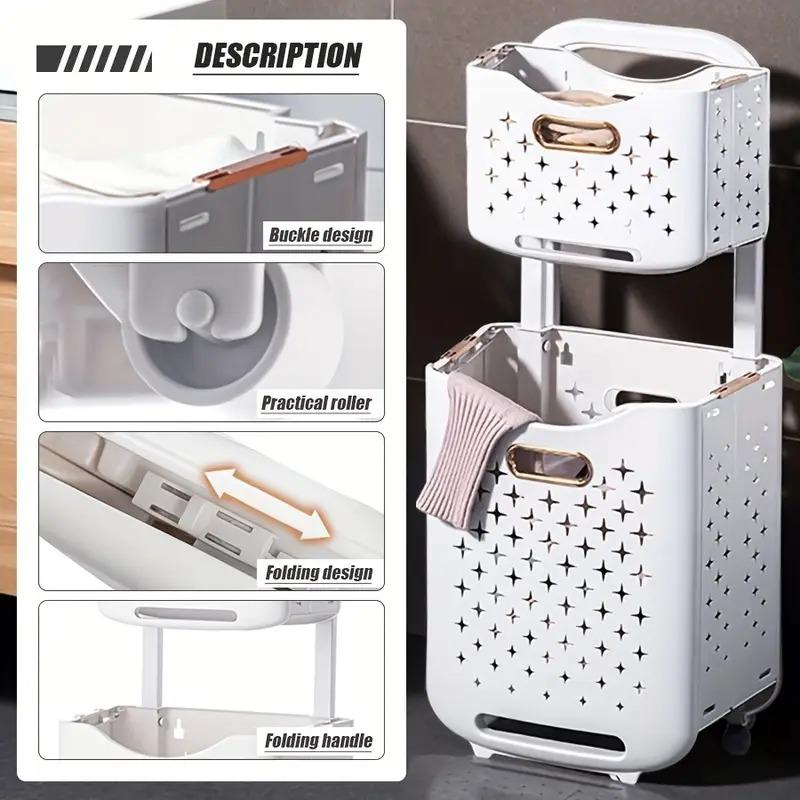 Foldable Rolling Storage Basket with Wheels - Extra-Large Capacity, Wall-Mountable, Space-Saving Organizer Laundry Room, Bedroom, Closet, And Small Spaces Laundry Basket- Stackable And Foldable Storage Bin for Home, Office, And More, Shelf Baskets