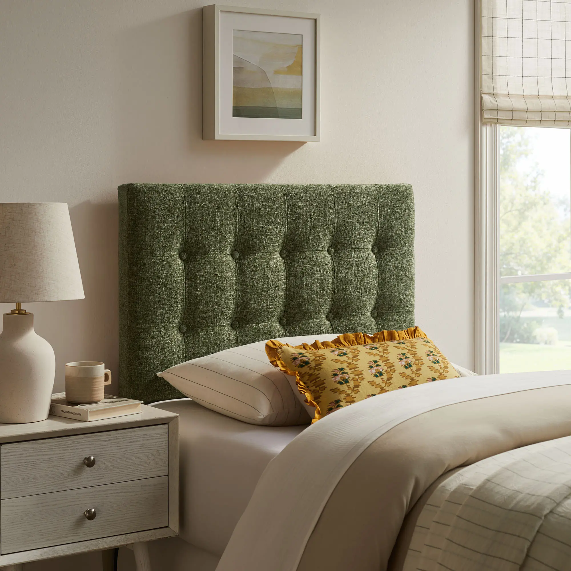 Emily Fabric Upholstered Twin Size Headboard in Foliage