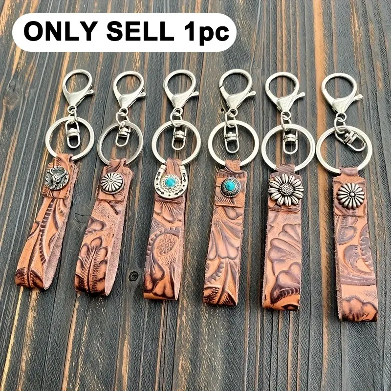 Vintage Genuine Leather Car Keychain, Classical Style Universal Fit, Simple Creative Handmade Personalized Keyring, 1pc Retro Design Accessory, Keychain Accessories, Car Key Chains, Key Rings for Car Keys
