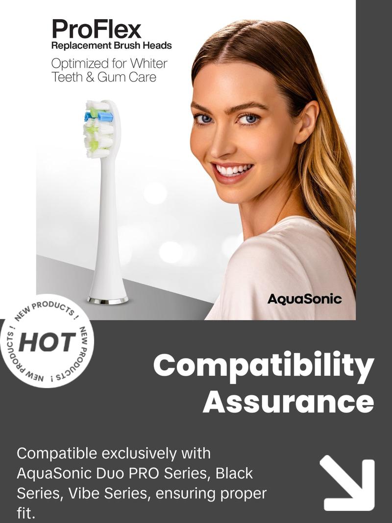 AquaSonic ProFlex Replacement Brush Heads for Electric Toothbrush - Whitening