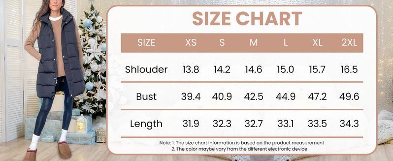 UANEO Women's Long Puffer Vest Solid Color Winter Sleeveless Puffy Jacket Outwear with Removable Hood