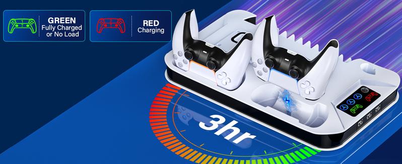 PS5 Cooling Station with Dual Controller Charging Base, 3-Level Silent Cooling Fan, Vertical Stand for PS5/Slim/Pro Disc & Digital, Christmas gifts