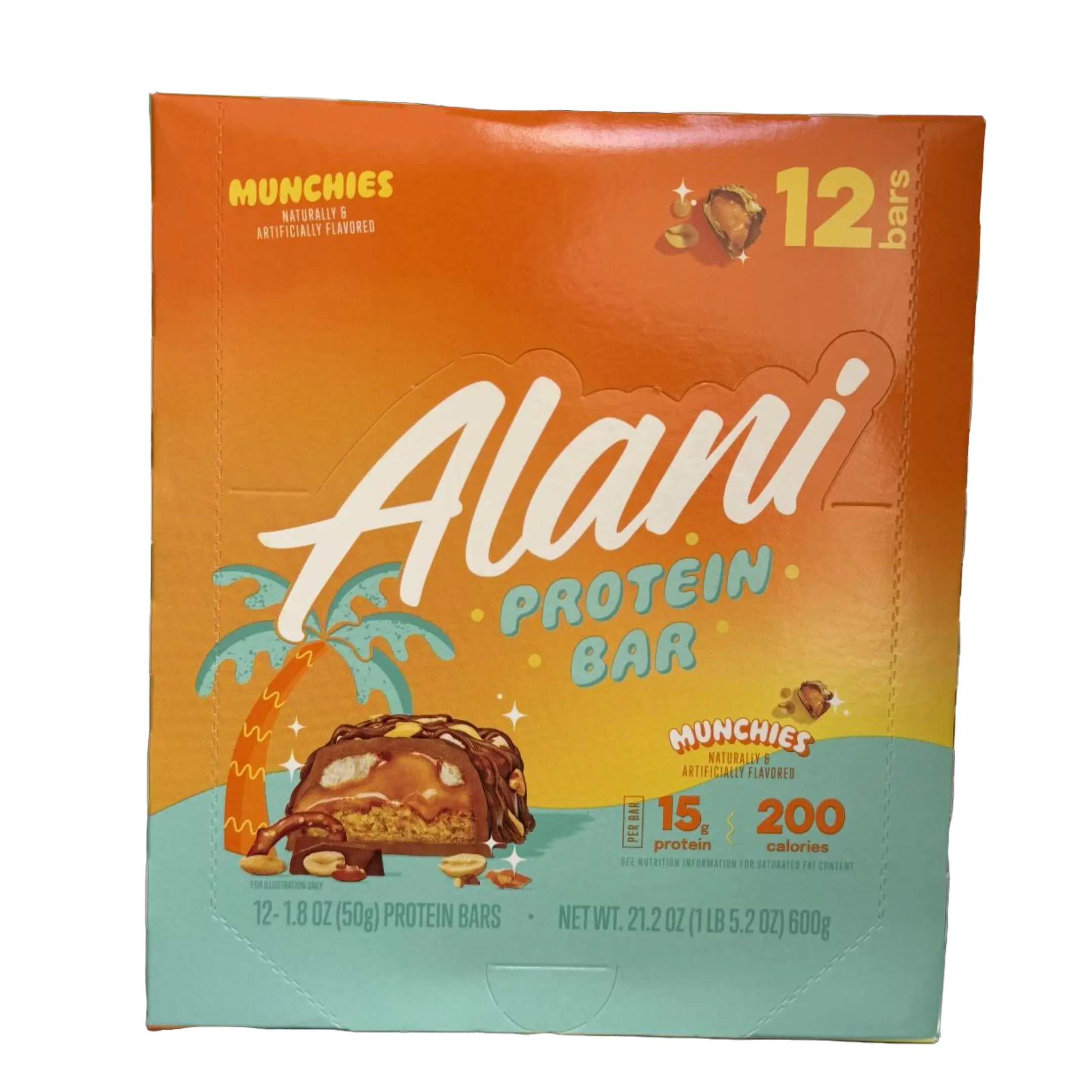 Alani Nu Munchies Peanut Sweet Caramel Natural Energy Nutrition Bars - High Protein, Low Calorie Snack Bars, 12-Pack Individually Packaged Box, Single Serve