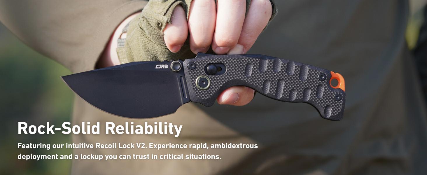 CJRB Doubletap Thumb Stud & Recoil Lock V2 Tatical Knife Blue G10 Handle(3.86'' D2 Stone Wash Blade)