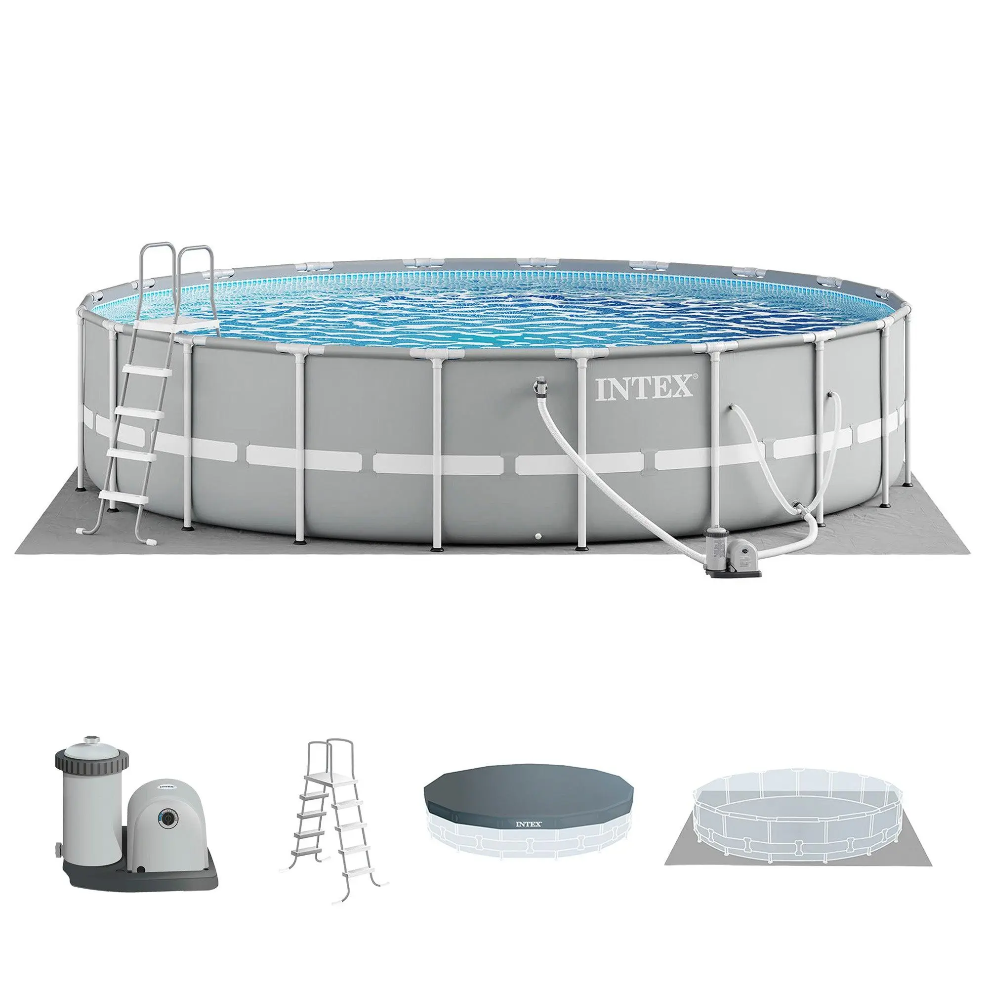 Intex Prism Frame Above Ground Swimming Pool Set (10 ft | 12 ft | 14 ft | 15 ft | 18 ft | 20 ft Size & Accessory Options)