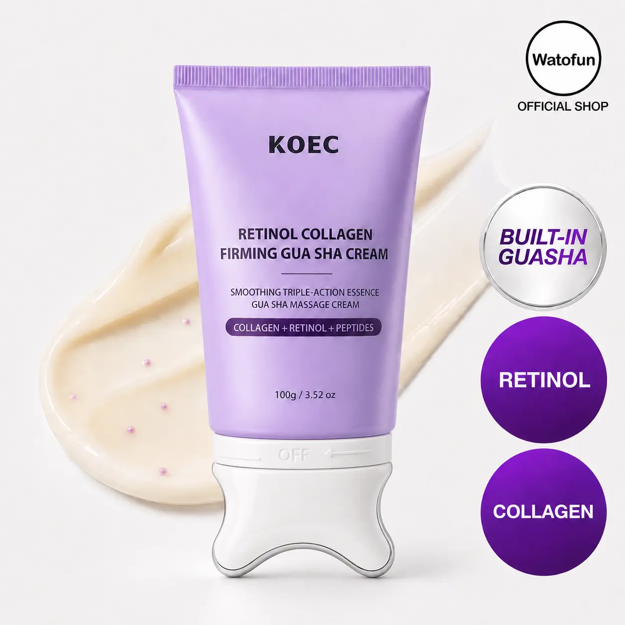 [NEW]Watofun 2-in-1 Retinol Collagen Firming Gua Sha Cream | Built-In Gua Sha Face & Neck Massager, 5-Minute De-Puffing & Lifting Massage Cream, Jawline Definer, Peptide + Retinol,Wrinkle Care,Plumping Elasticity,Neck & Décolleté Care,At-Home Spa Skincare