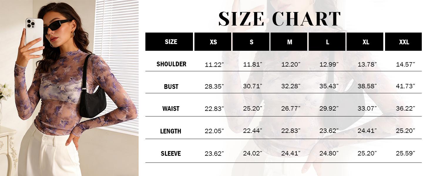 UANEO Women's Mesh Top Lace Spring Long Sleeve Floral Shirts Slim Fitted Outfits Blouse Sheer Mesh Mock Neck Summer Layering Top Womenswear Turtleneck