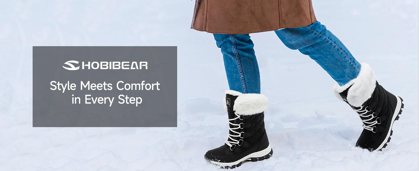 HOBIBEAR Winter Adult Snow Boots Unisex Long Plush Windproof Cotton Shoes Outdoor Ski Boots
