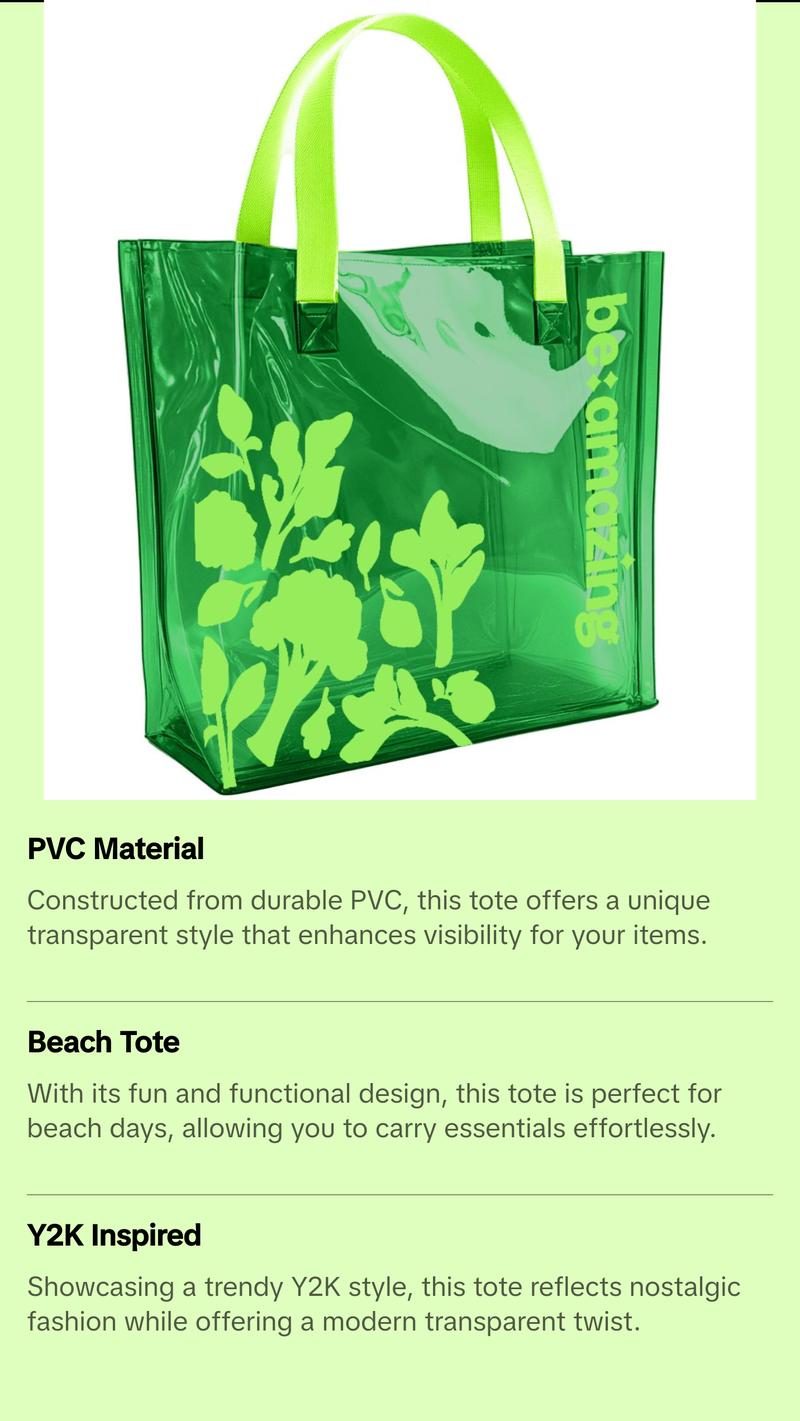 Be Amazing Green Transparent Tote - Y2K Style Green Design Tote