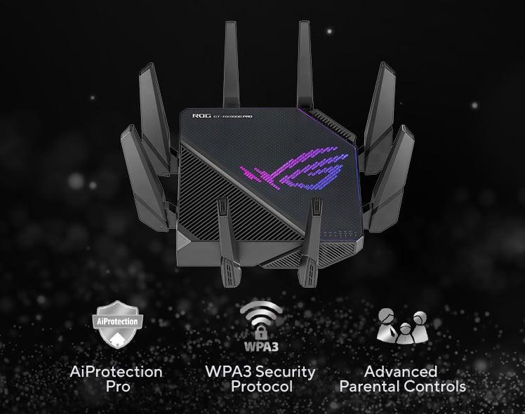 ASUS ROG Rapture GT-AX11000 Pro Tri-Band WiFi 6 gaming router,  10G port, Quad-core 2.0 GHz CPU, ASUS RangeBoost Plus, UNII4, Triple-level game acceleration, Lifetime internet security, AiMesh support