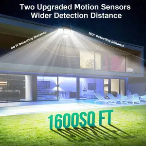 2 Packs LED Motion Sensor Solar Lights Outdoor IP65 Waterproof with 3-Head Security Lights 2500-Lumen Floodlights Spotlights 270° Wide-Angle Lighting for Patios Garages and Gardens