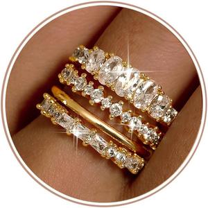 Florideco Stackable Gold Rings for Women 14K Gold Plated Minimalist Non Tarnish Cubic Zirconia Thumb Ring Set Dainty Gold Knuckle Ring Trendy Statement Stacking Rings Set Size 5-10