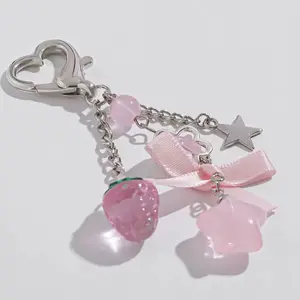 Y2K Style Beaded Strawberry Keychain Bag Charm