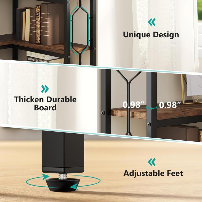 LITTLE TREE Corner Shelf, 7-Tier Industrial Corner Bookshelf, Wood and Metal Corner Etagere Bookcase, Freestanding Display Shelf for Living Room, Kitchen, Home Office