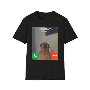 [Funny Dog Lover Tee] Gustavo The Dog's Barking Joke T-Shirt - Funny Graphic Novelty Tee for Adults, Black Casual Short-Sleeve Round Neck Shirt, Machine Washable, Gift for Dog Lovers, Everyday Wear, Humorous Design, Regular Fit
