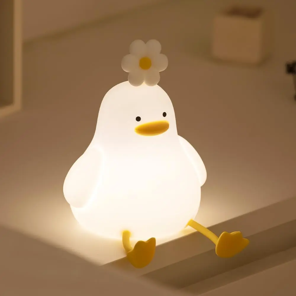 Cute Duck Soft Silicone Night Light for Toddler, 3-Level Dimmable Squishy Touch Lamp, 30-Min Auto-Off Timer, 1200mAh Rechargeable Nursery Bedside Aid, Nursery Decor, Christmas/Baby Showers Gift, Lightweight Indoor Bedroom Decor
