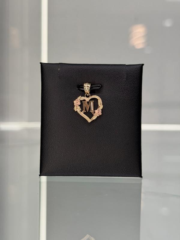 14KT Gold Heart Letters A-Z with Flowers Delicate and Beautiful