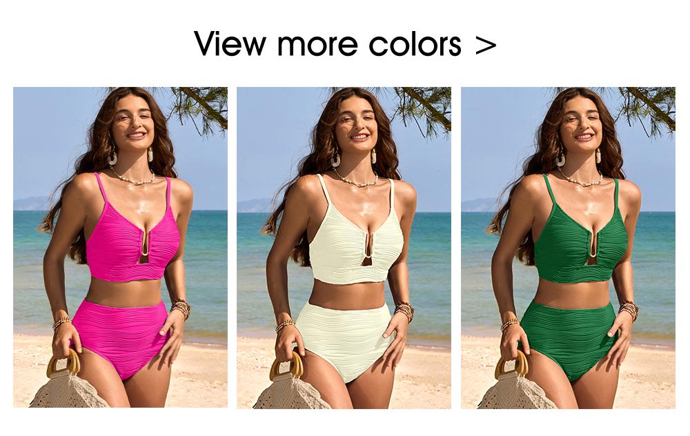 Aleumdr 2 Piece Bikini Set U-Wire Cutout Swimsuit High Waisted Textured 2026 Summer Swimming Clothing Beach Water Sports Tummy Control Swimwear SpringStatements