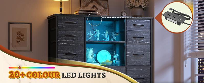 Raybee 15-Drawer Dresser with LED Lights & 4 Charging Ports Modern Storage Organizer for Bedroom Closet Entryway Black Chest Above 25 kg Raybee 15-Drawer Dresser with LED Lights & 4 Charging Ports Modern Storage Organizer for Bedroom Closet Entryway Black Chest Above 25 kg