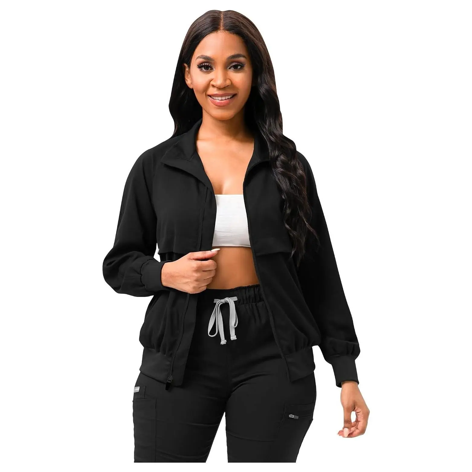 Long Sleeve Medical Scrub Jackets for Women Zip FrontGift
