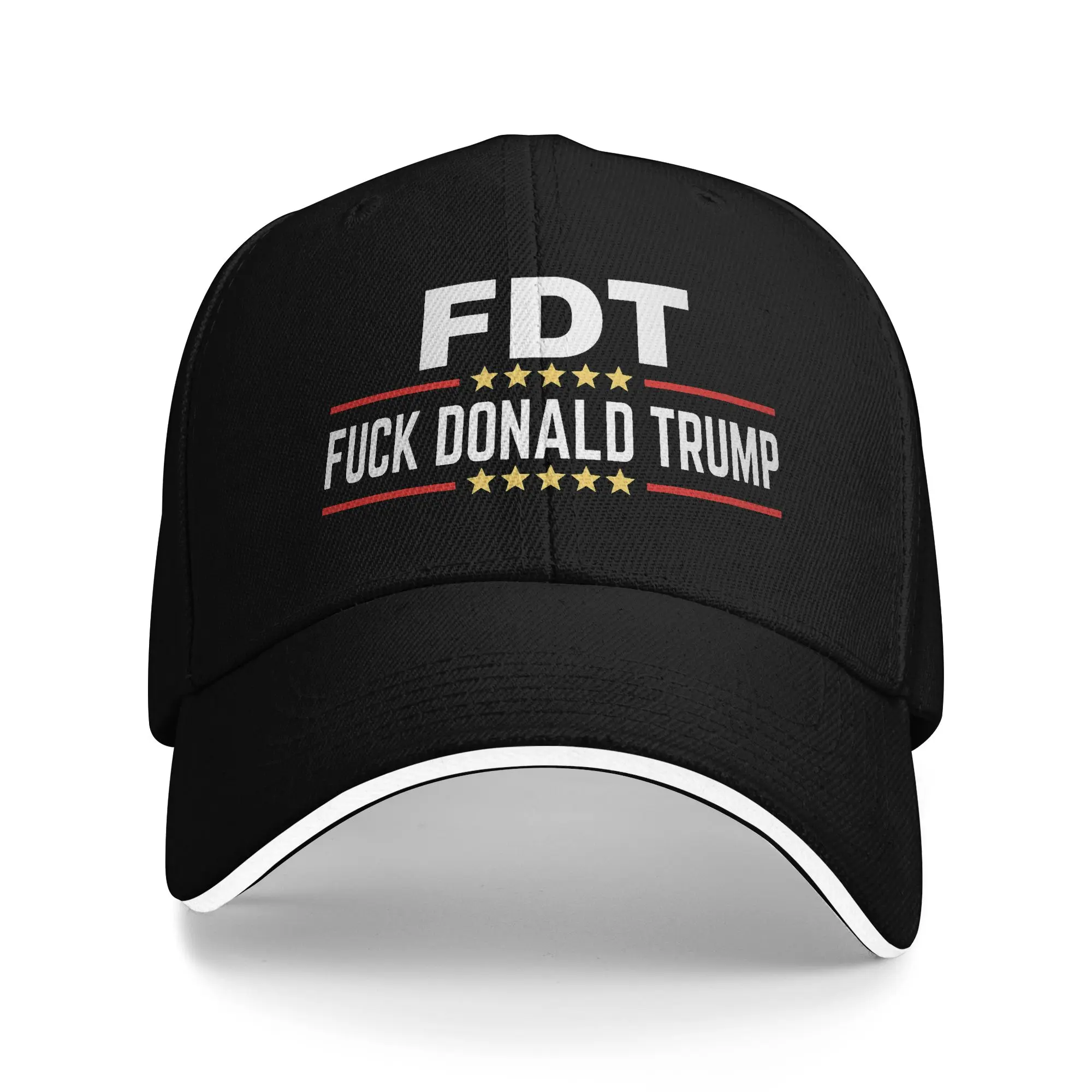 Unisex Trucker Cap with Bold FDT Text Print, Adjustable Streetwear Hat with White Brim Trim, Durable Fabric, Secure Fit, Snapback Close for Casual Everyday Outfits