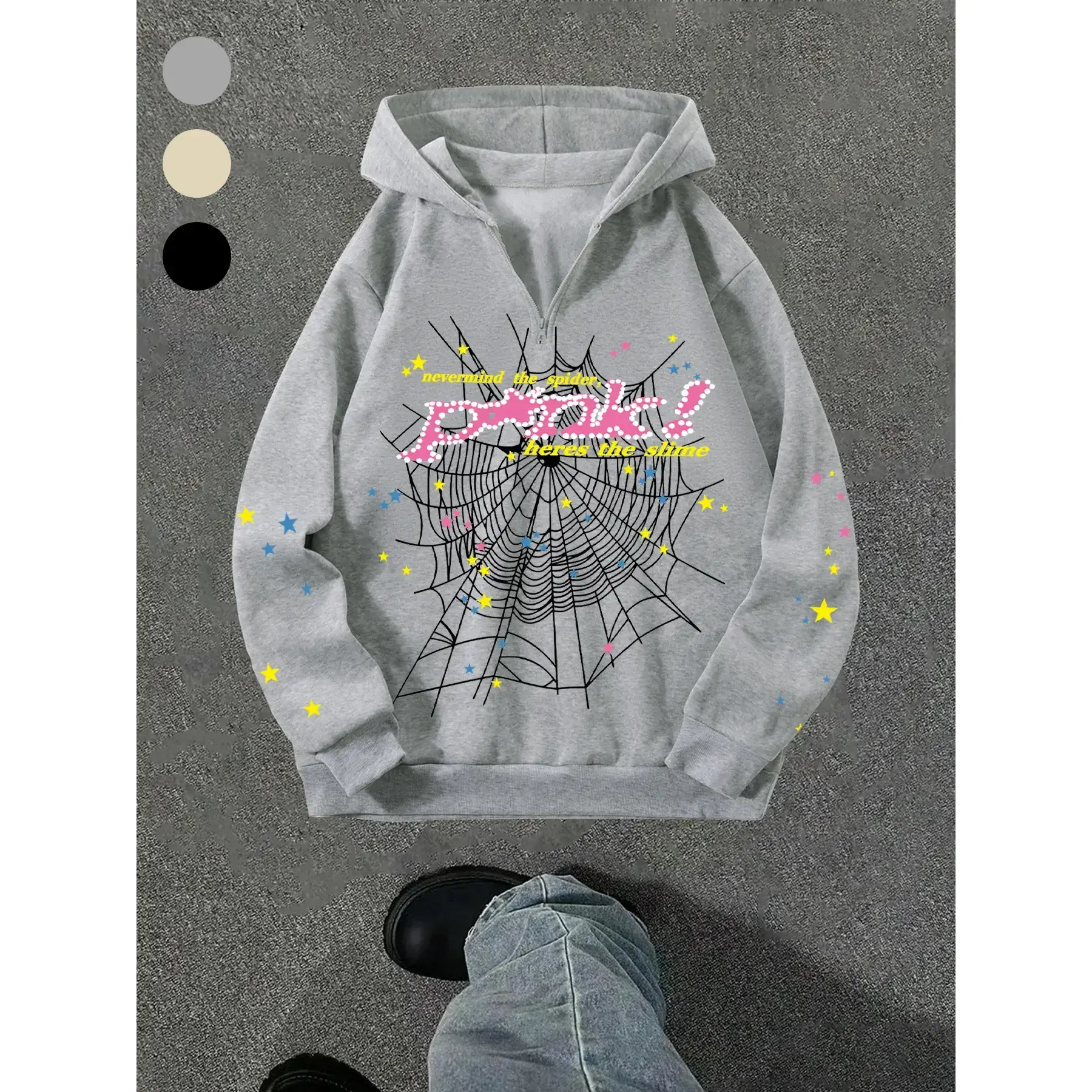 Men's Hip Hop Spider Web Graphic Hoodie, Vintage Harajuku Style Long Sleeve Casual Top, Fall & Winter Fitted Thick Kint Fabric Men's Hip Hop Spider Web Graphic Hoodie, Vintage Harajuku Style Long Sleeve Casual Top, Fall & Winter Fitted Thick Kint Fabric