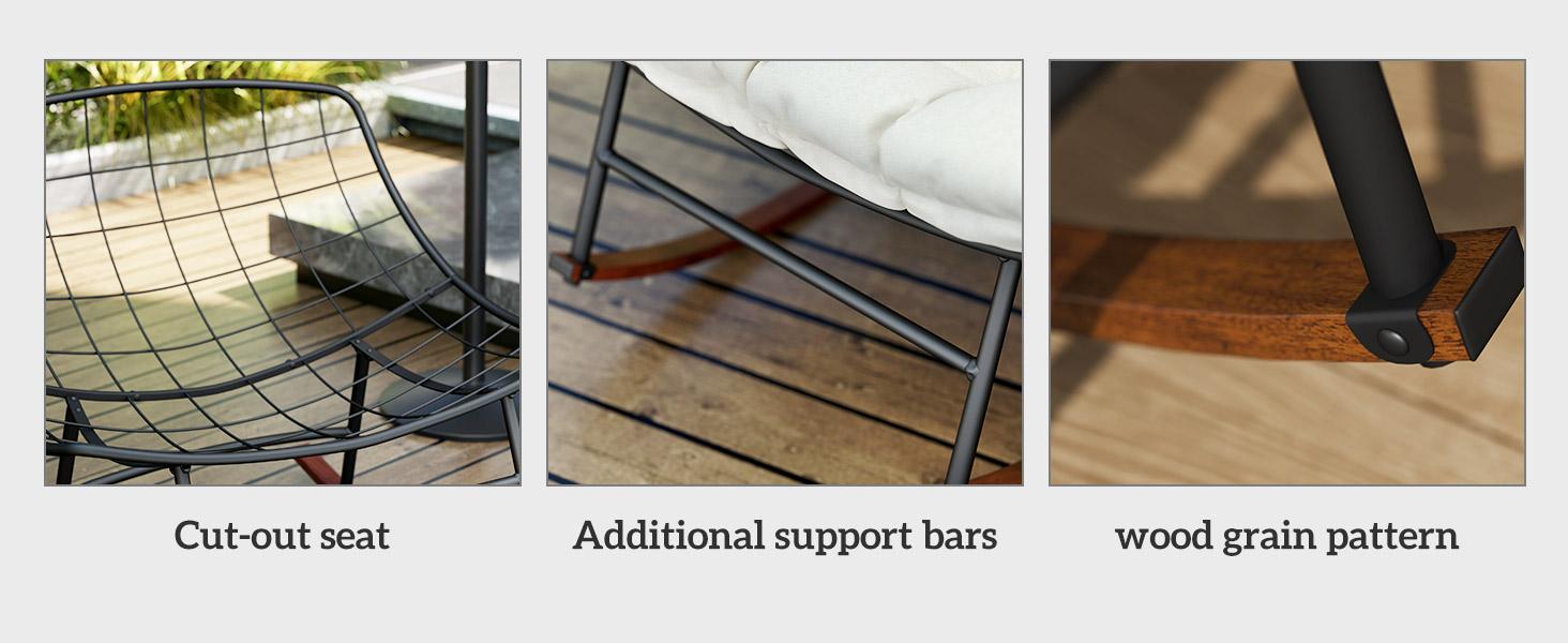 Outsunny Outdoor Rocking Chair Set of 2, Oversized Rocking Papasan Chairs with Cushions, Steel Frame, Comfy Rockers for Patio Porch Lawn Garden, Black