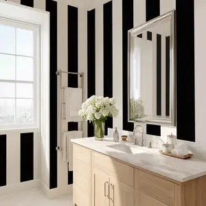 Black and White Striped Luxury Wallpaper Textured Paper or Peel and Stick