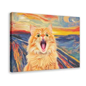 Vintage Orange Cat Portrait Print, The Scream Artwork, Living Room Wall Art, Animal Print, Retro Decor, Funny Parody Poster