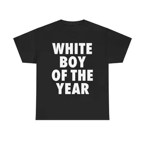 Cotton Short Sleeve  T-Shirt WHITE BOY OF THE YEAR SHIRT - Man Menswear Oversized Tshirt Streetwear Casual Classic Cotton Shortsleeve Top Embroidered Love Sweatshirt,Black-Hoodie-front,Black-Sweatshirt-front