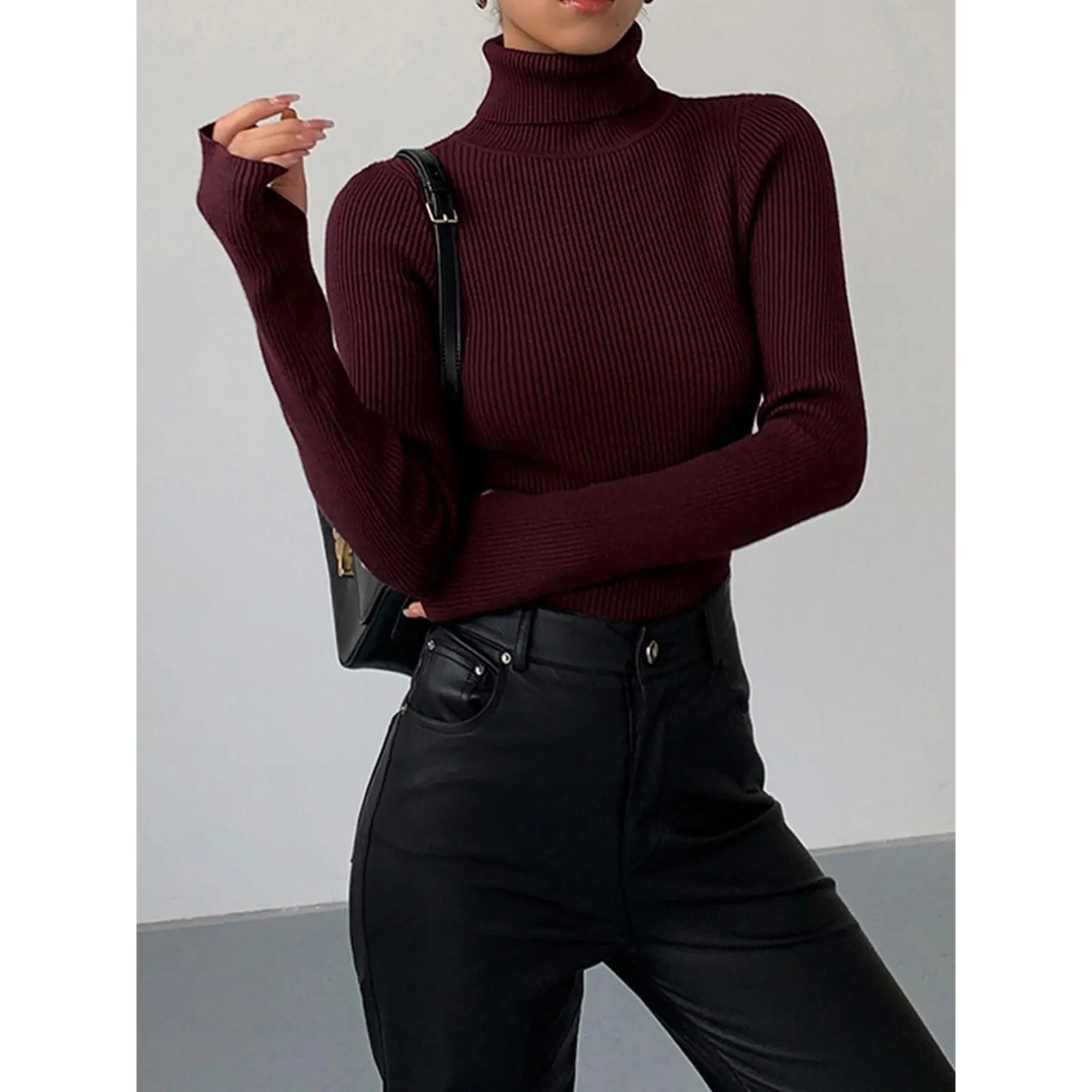 Women's Basic Minimalist Turtleneck Slim Knit Top, Turtleneck Pullovers, Knitwear, Turtleneck Women's Pullovers