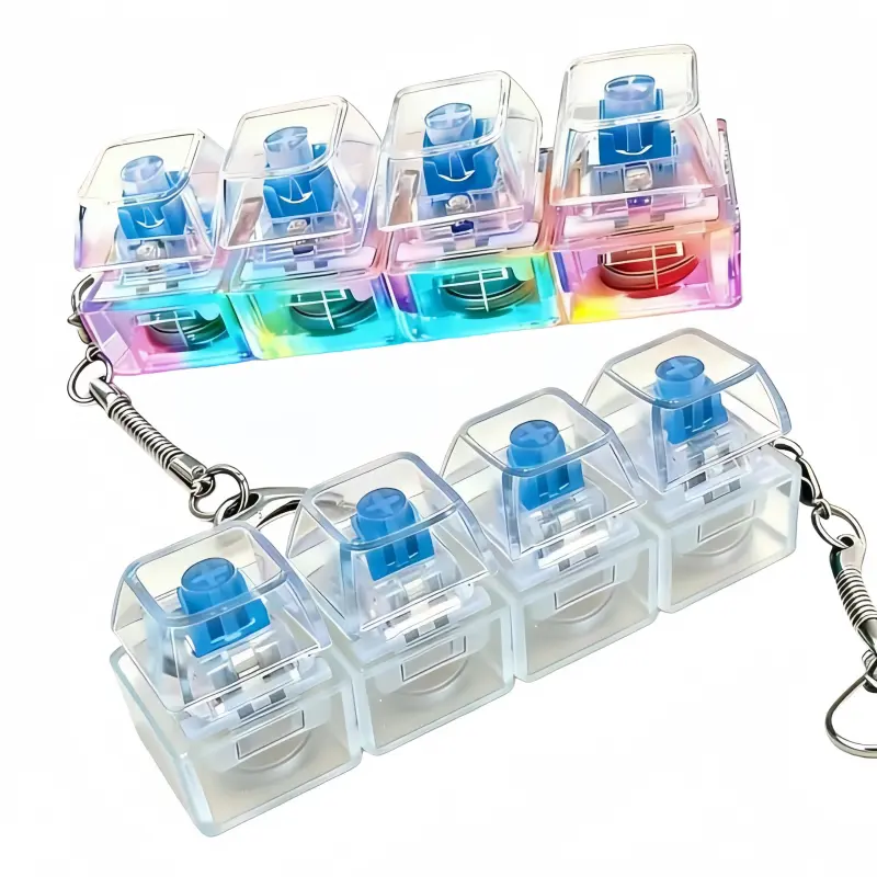 Summer 2026 Fun Keycap Keyboard Keychain, Clear LED Keyboard 4 Keys Toy Keychain for Women & Men, Fashion Gift