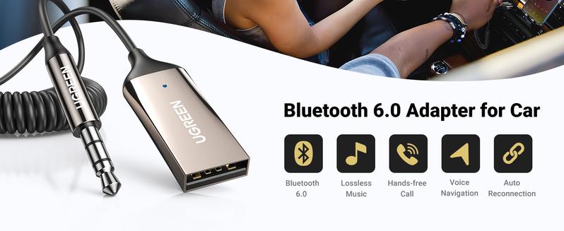 UGREEN 3.5mm Bluetooth Receiver Aux to Bluetooth 6.0 Adapter for Hands-Free Calls Compatible with Car Speaker and Home Audio with Built-in Microphone Aux Input for Car USB 2.0 to 3.5mm Jack Kit,TikTokShopHolidayHaul