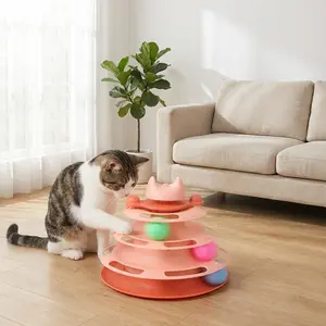 Cat Toy Roller 3-Level Turntable with 6 Colorful Balls - Interactive Puzzle Toy for Kitten Fun & Mental Exercise