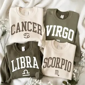 Minimalist Zodiac Sweatshirt – Astrology Sign Crewneck for Men and Women, LIBRA, CANCER, VIRGO, SCORPIO Cozy Horoscope Pullover with Bold College Letter Design, Perfect Gift for Zodiac Lovers