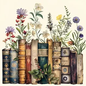 5D Diamond Painting Kit, Vintage Books with Blooming Wildflowers, DIY Whimsical Floral Art Craft for Book Lovers, Cozy Home Wall Decor