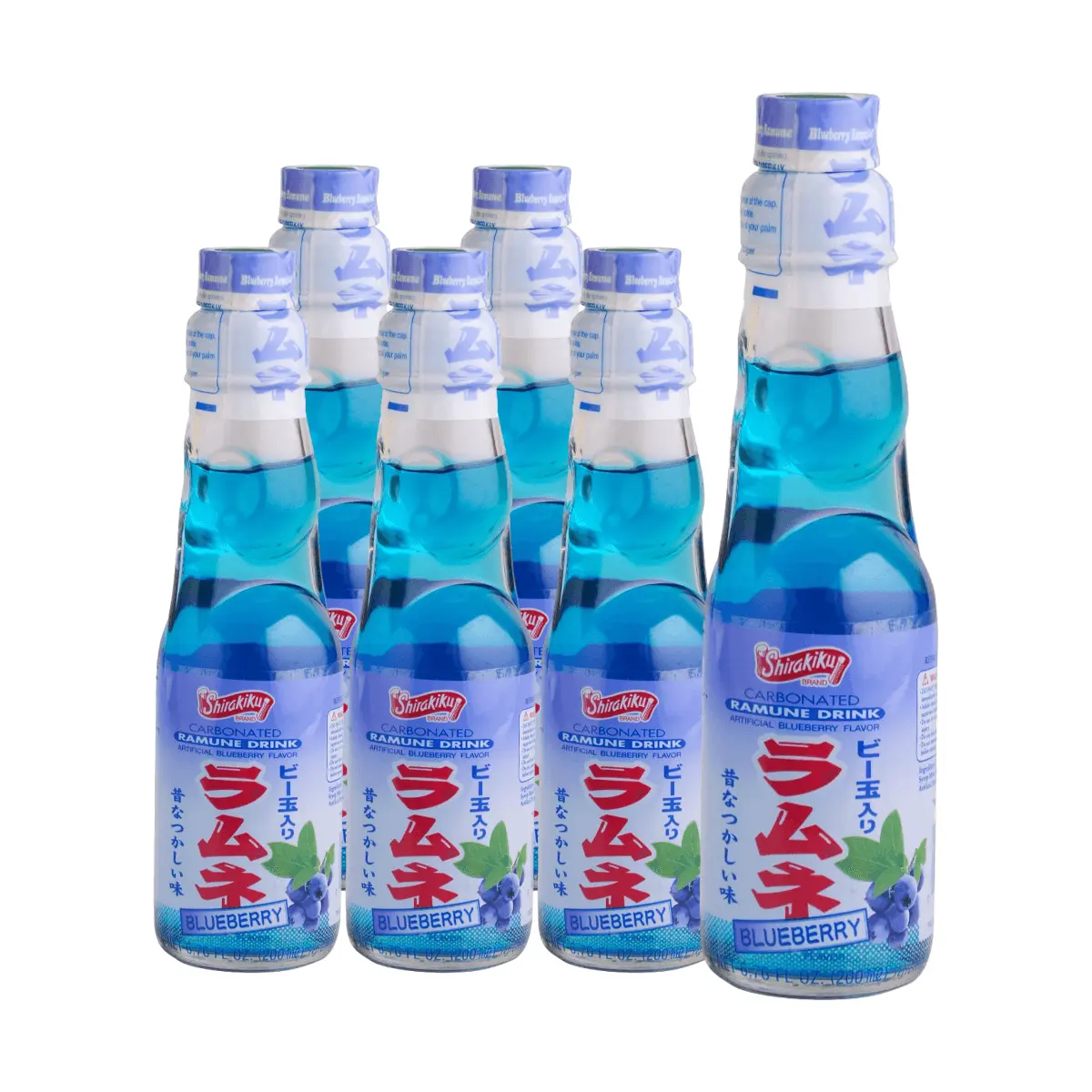 SHIRAKIKU Japanese Ramune Soda Blueberry Flavor - 6 Pack (200ml Bottles) - Authentic Japanese Drink, Refreshing & Fun