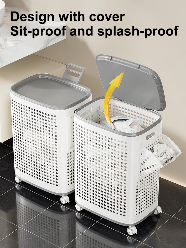 UFORU Laundry basket with wheels, white and gray, ventilated clothes and towel basket, odor-resistant, convenient rolling storage, suitable for dorms, bedrooms, bathrooms, portable laundry basket with lid UFORU Laundry basket with wheels, white and gray, ventilated clothes and towel basket, odor-resistant, convenient rolling storage, suitable for dorms, bedrooms, bathrooms, portable laundry basket with lid